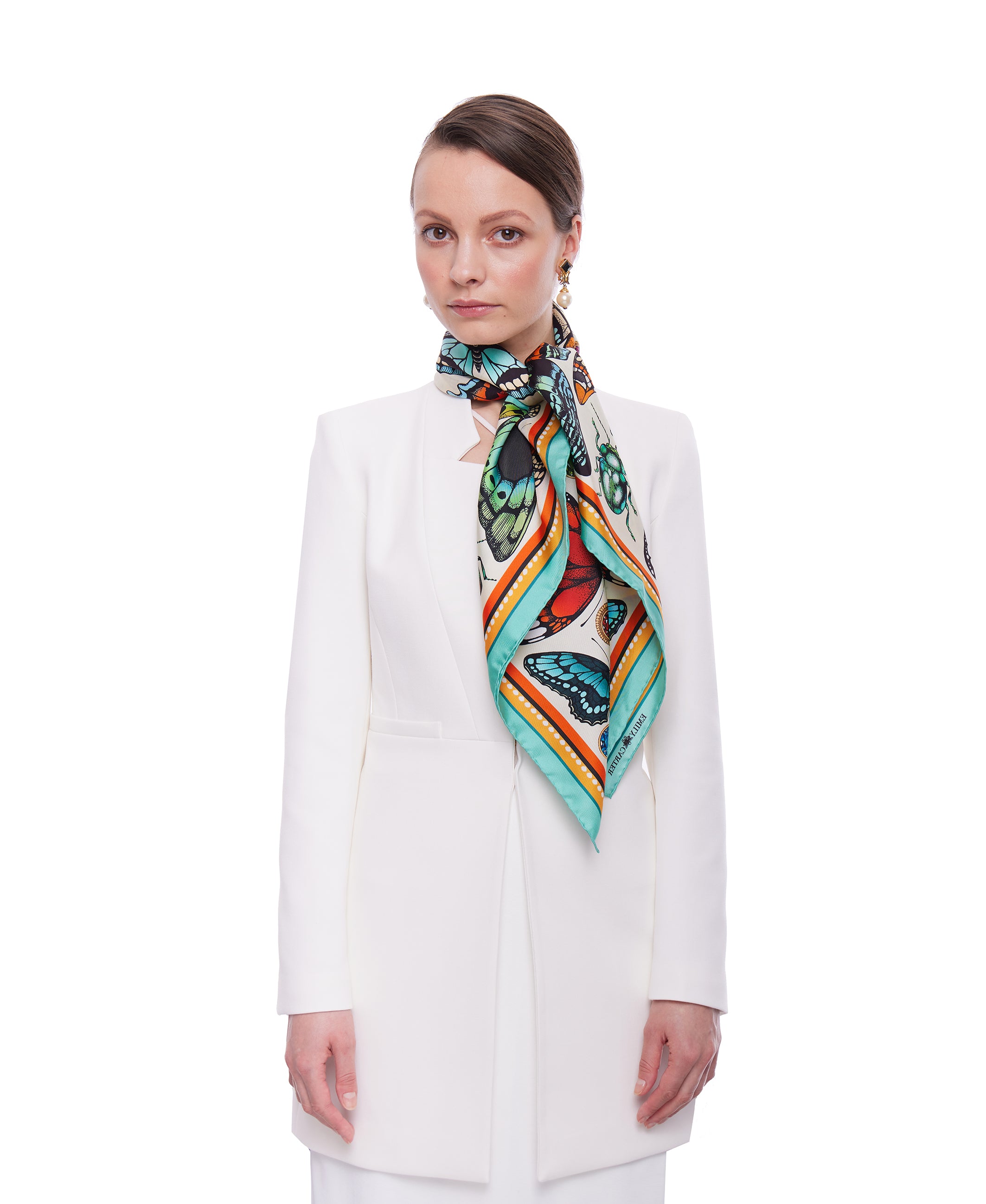 The Tropical Butterfly Silk Scarf - Turquoise | 90x90cm