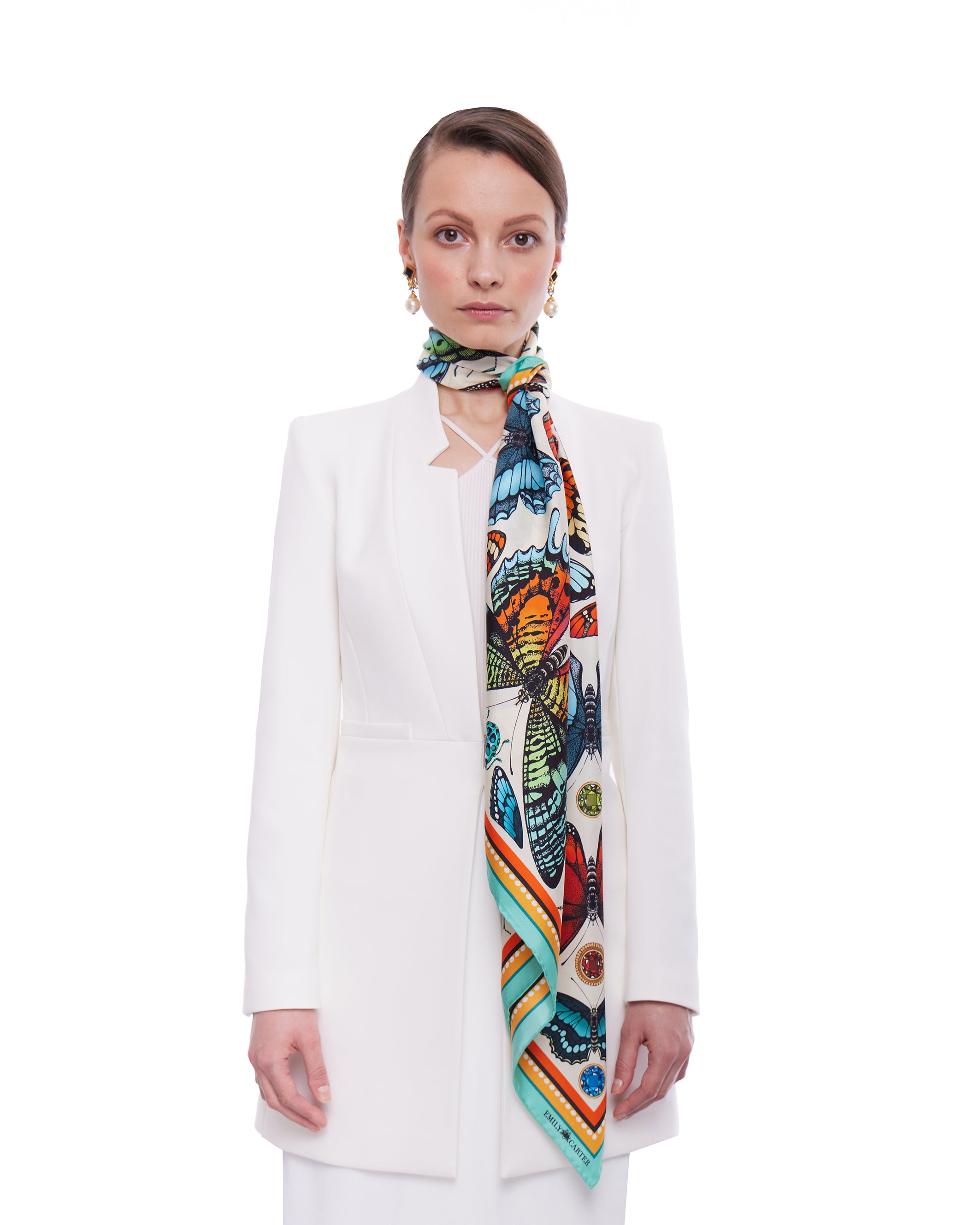 The Tropical Butterfly Silk Scarf - Turquoise | 90x90cm