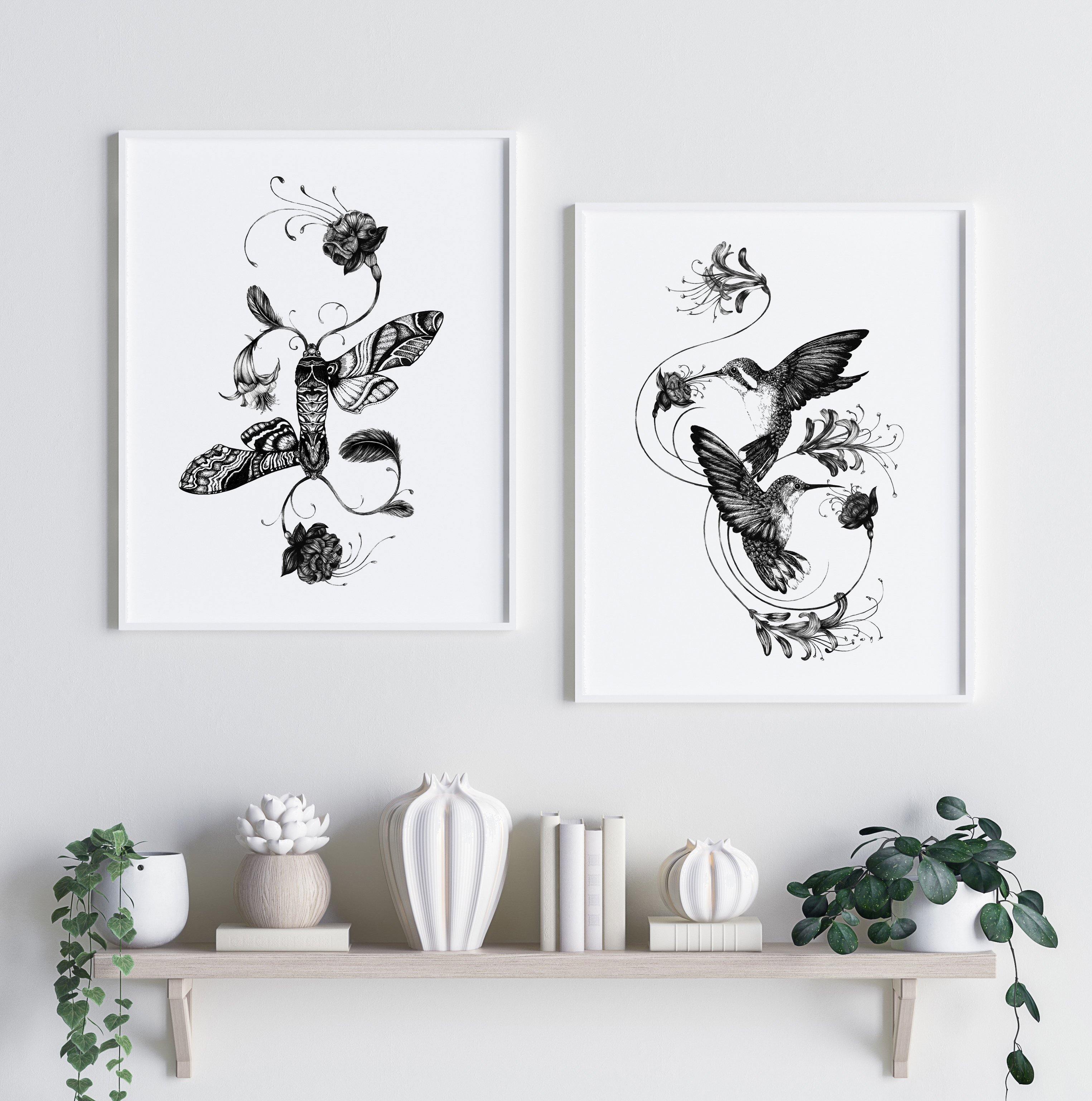 'Hummingbirds & Honeysuckle' Fine Art Print - Emily Carter London