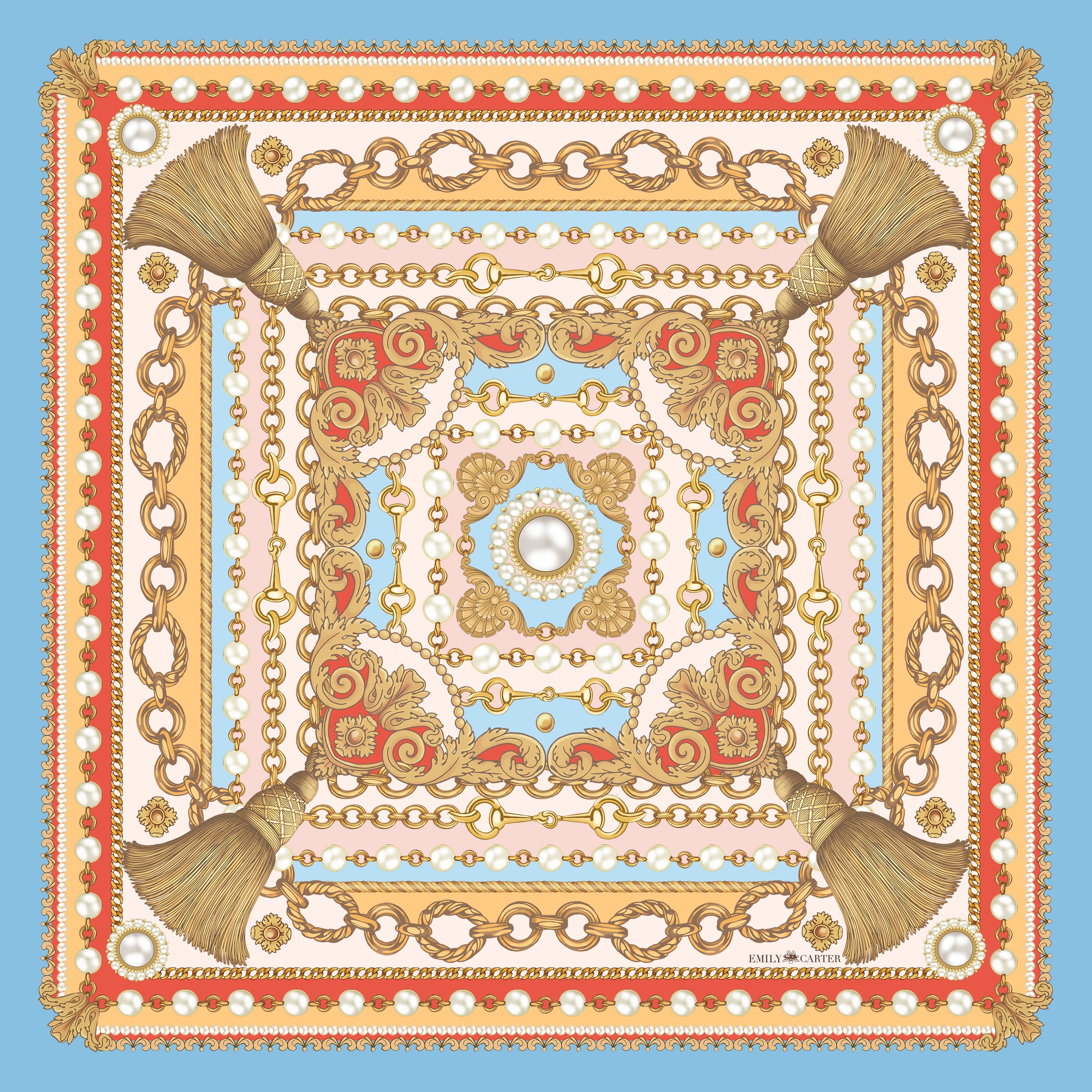 The Jewelled Baroque Silk Scarf - Pastel | 90x90cm [Preorder]