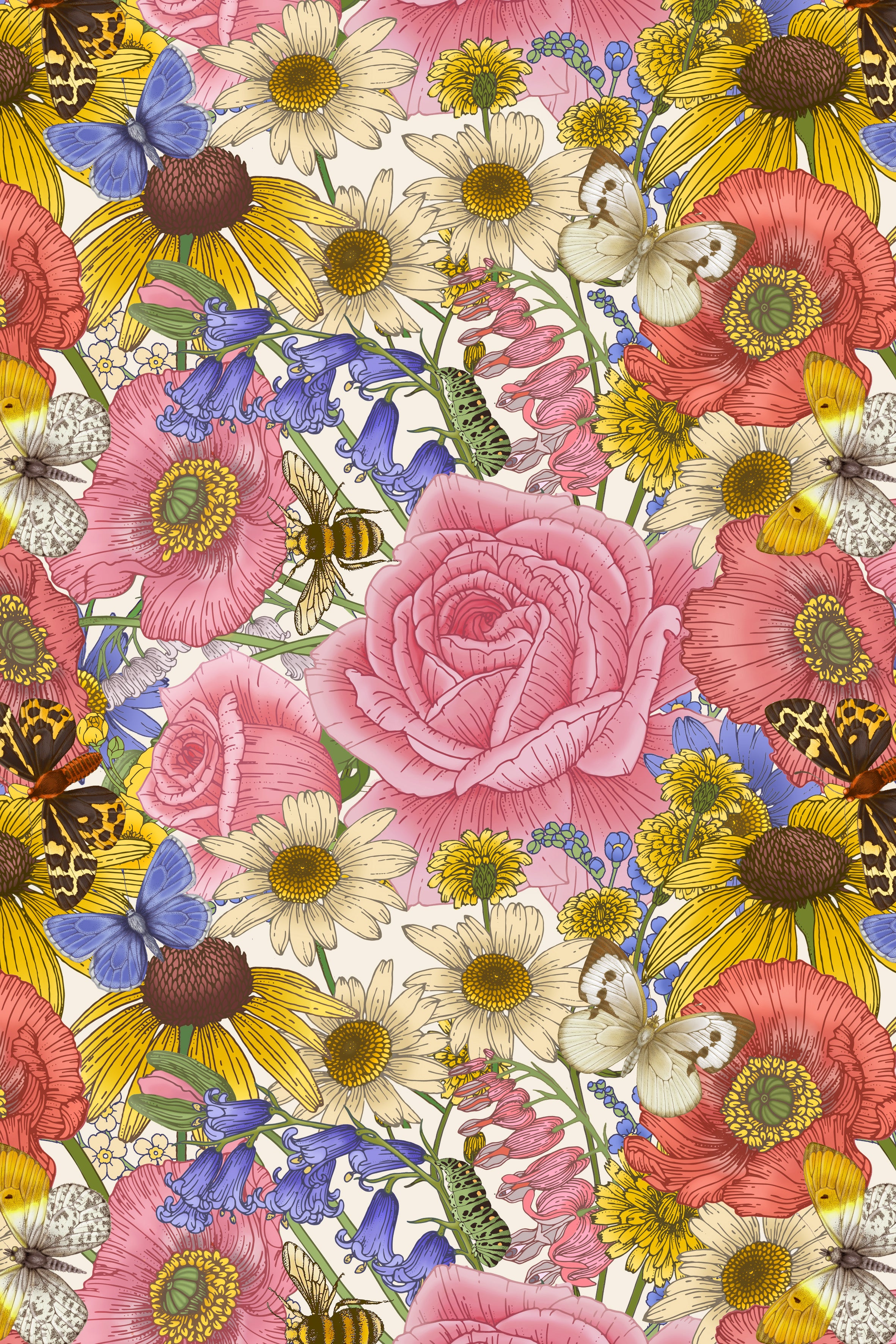 Rose & Bluebell Wallpaper