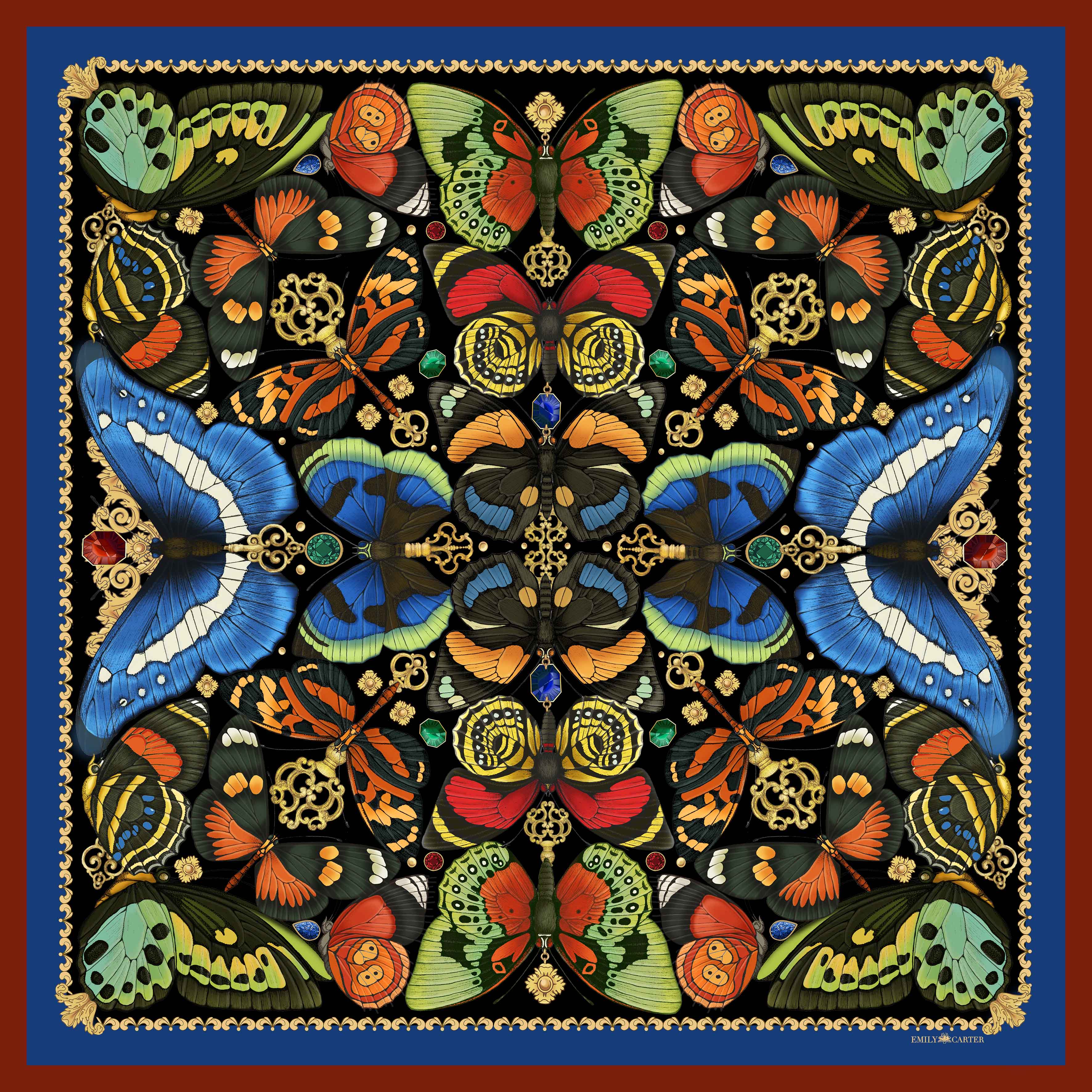 The Jewel & Tropical Butterfly Silk Scarf | 90x90cm [Preorder]