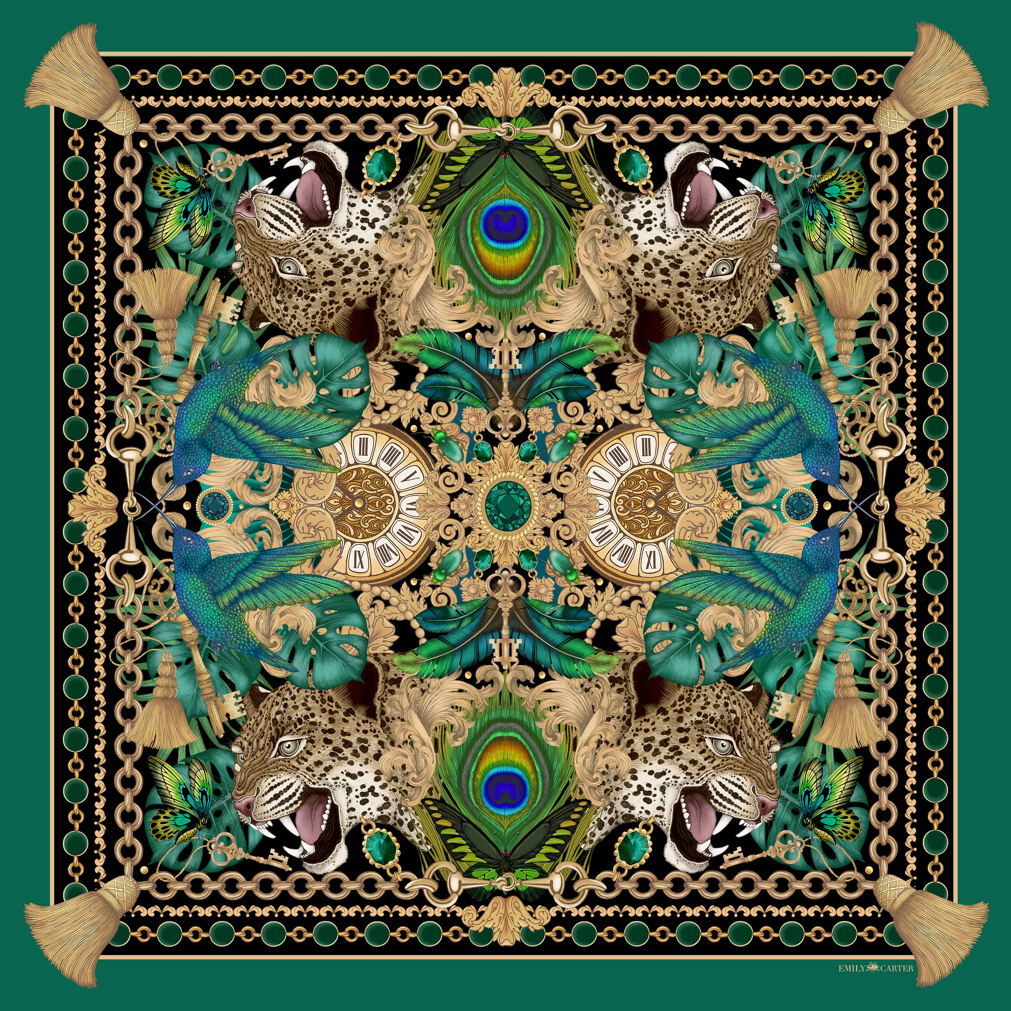The Emerald & Jaguar Silk Scarf | 130x130cm [Preorder]
