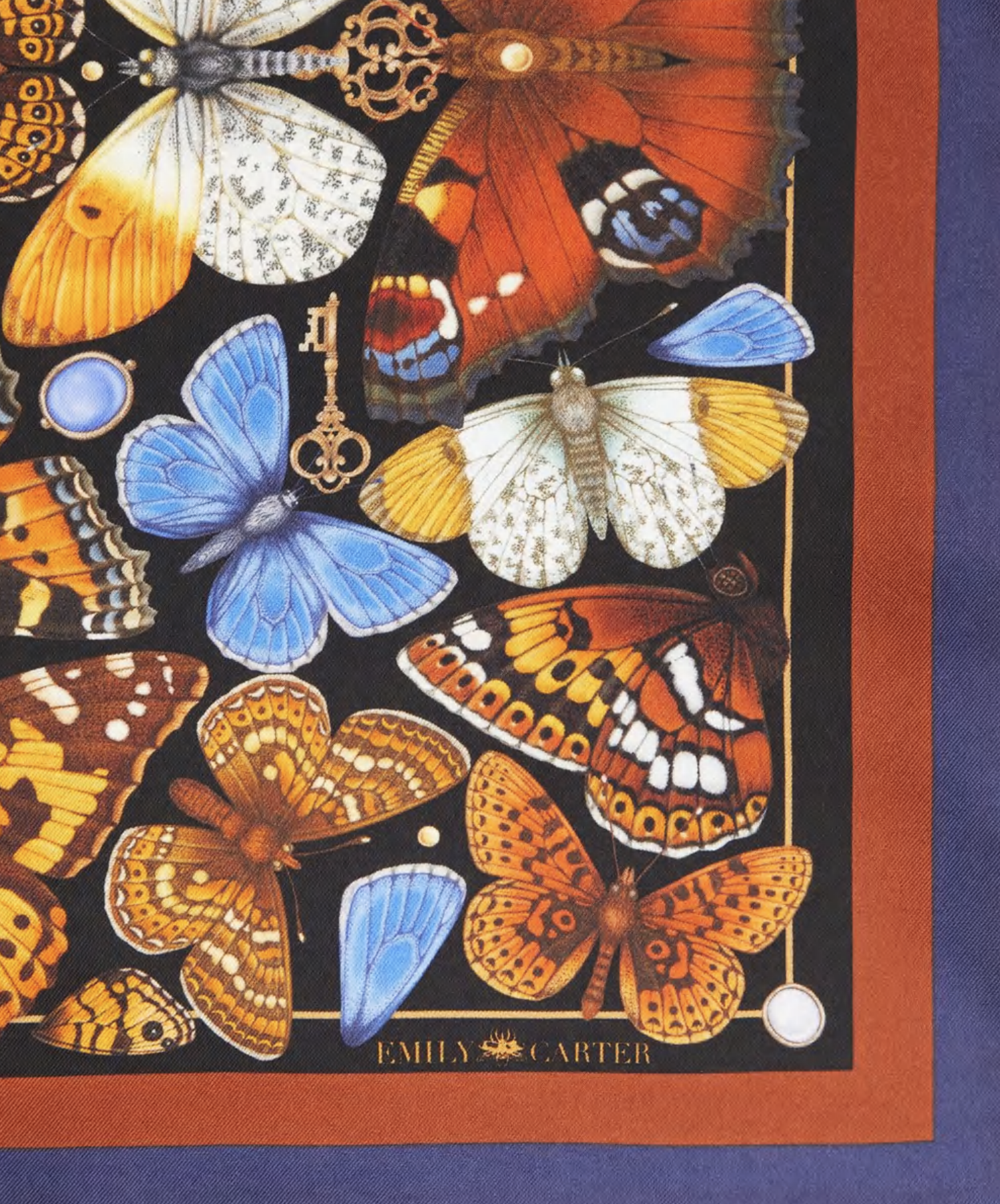 The Key & Butterfly Silk Neckerchief - Amber | 45x45cm