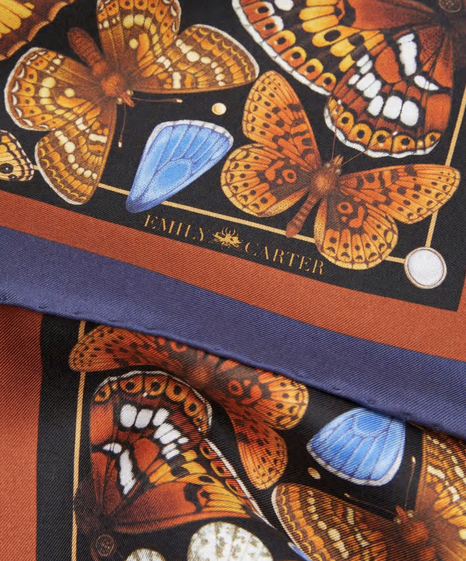The Key & Butterfly Silk Neckerchief - Amber | 45x45cm