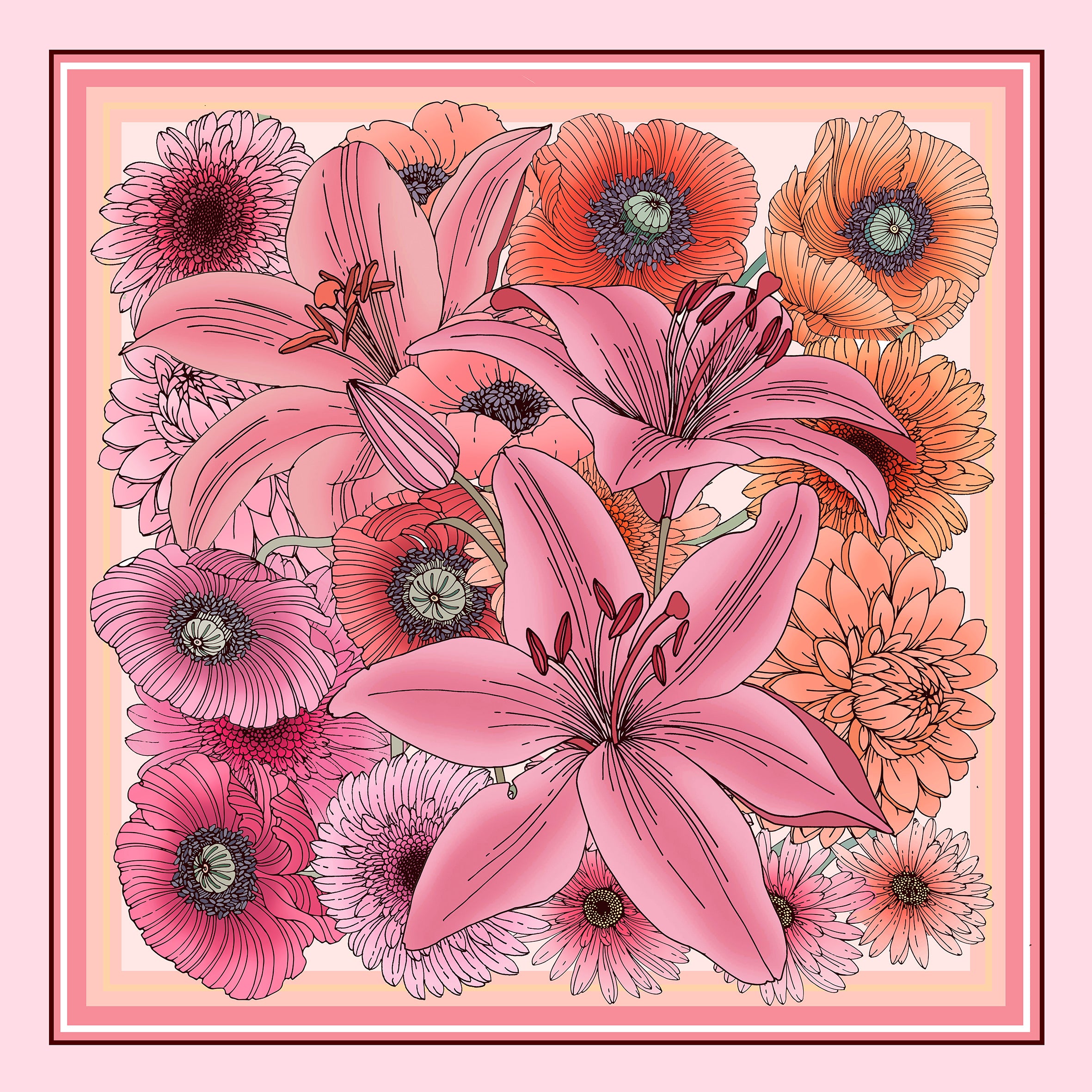 The Lily Bouquet Scarf Pink | 90x90cm [Preorder]