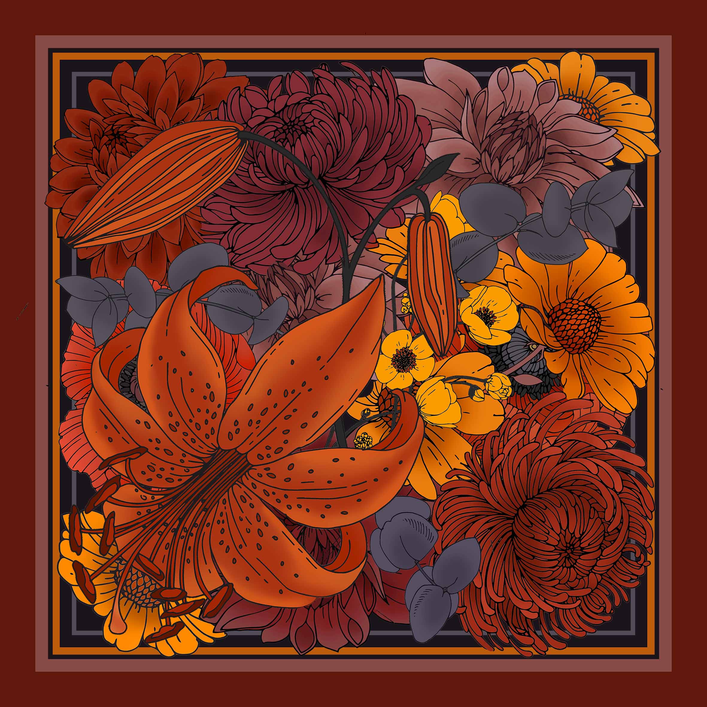 The Autumn Floral Silk Scarf | 90x90cm [Preorder]