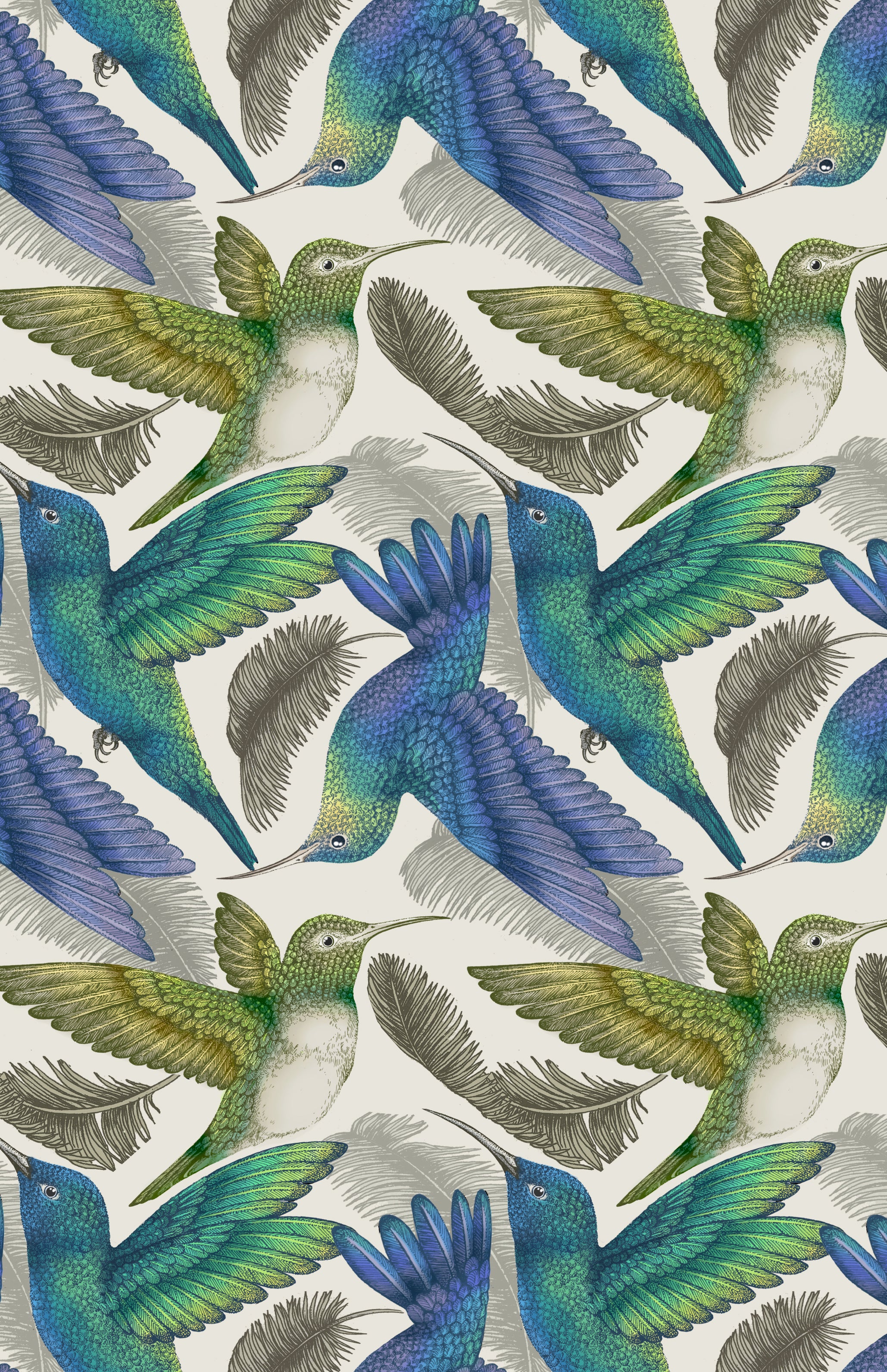 Antique Hummingbird Cream Wallpaper