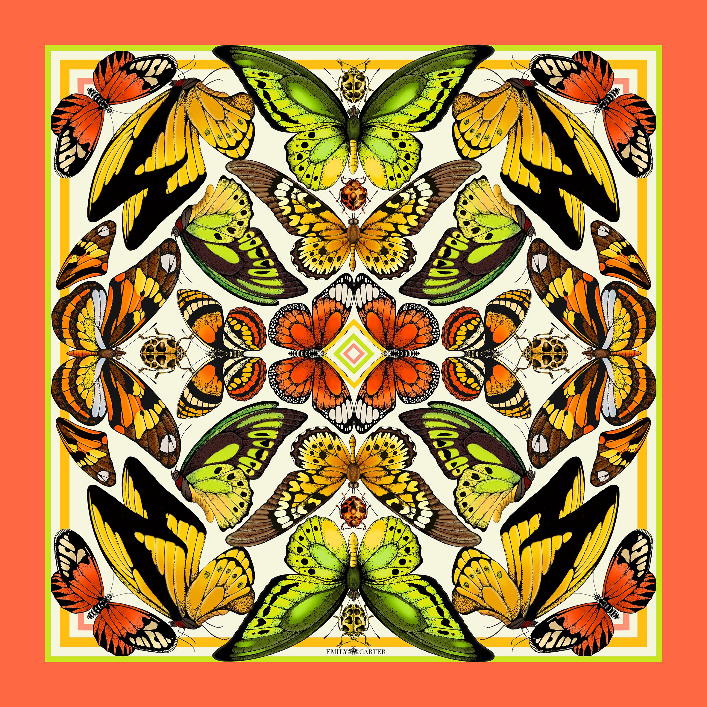 The Tropical Butterfly Silk Scarf - Cream | 65x65cm